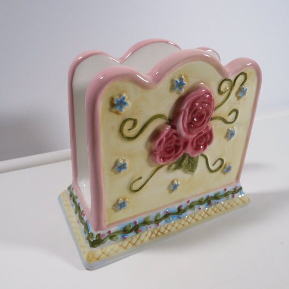 Elements Napkin / Envelope Holder Ceramic Pink Rose with Diamond design embossed - Picture 2 of 7